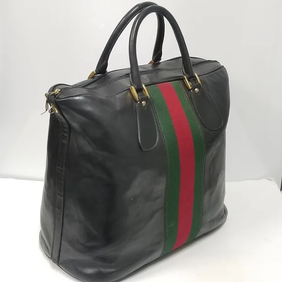Rare Vintage Gucci Web Tall Boston Weekender Carryall luggage Travel bag - Picture 7 of 16